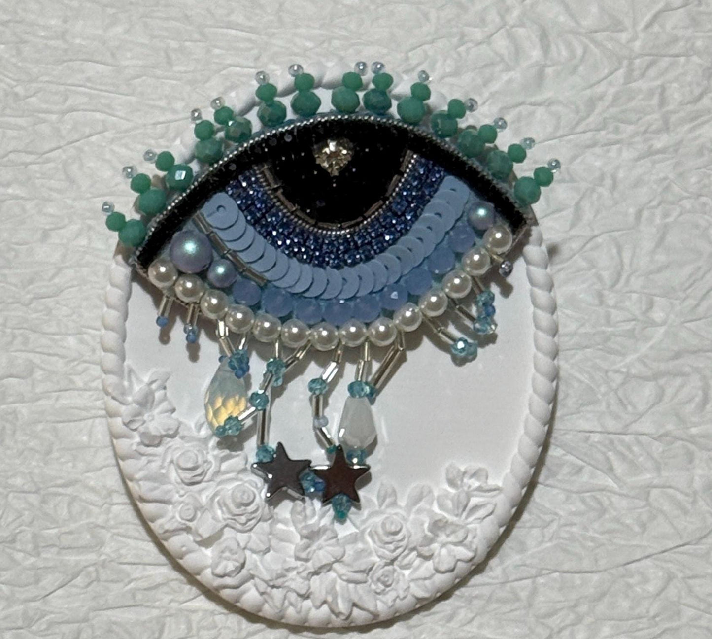 Handmade Evil Eye Brooch – Beaded Blue Eye Pin – Statement Jewelry – Gift for Protection