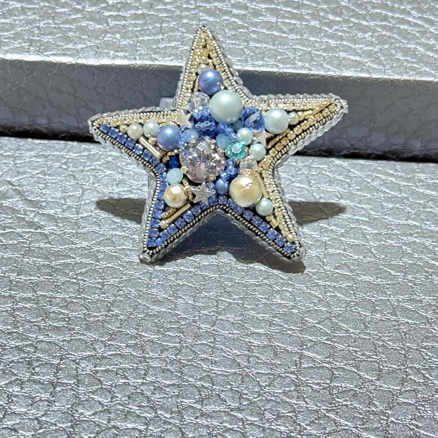 Handmade Beaded Star and Moon Brooch: Celestial Rhinestone Pin
