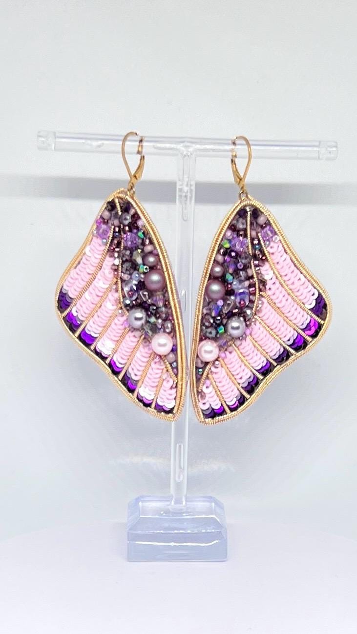 Handmade Beaded Sequin Earrings: Pearl Drop Statement Jewelry