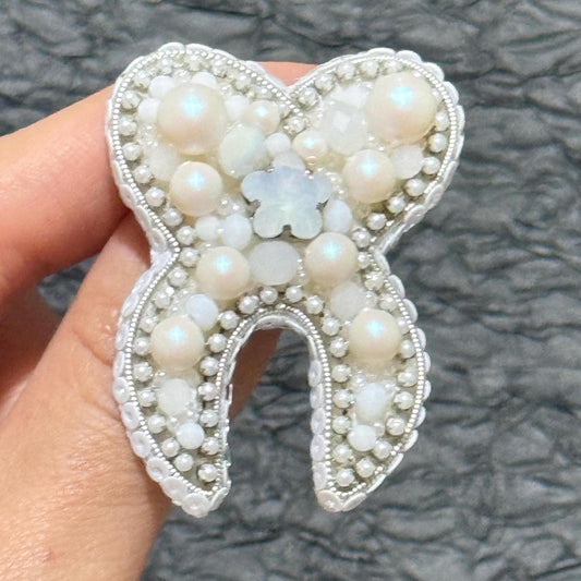 Handmade Beaded Tooth Brooch: Pearl Dentist Gift Pin
