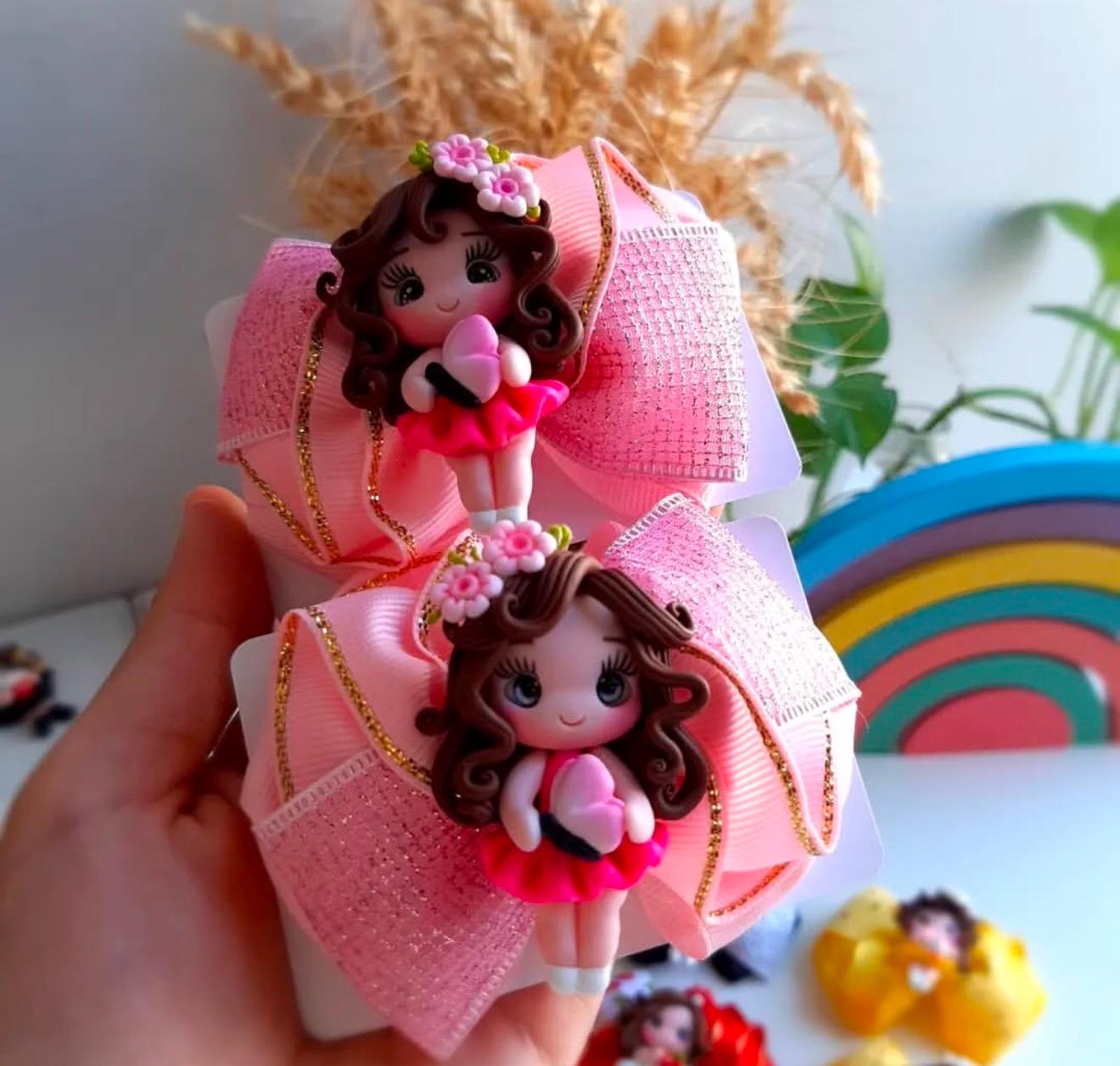 Handmade Hair Bow Clip: Polymer Clay Figurine, Girls Hair Accessory