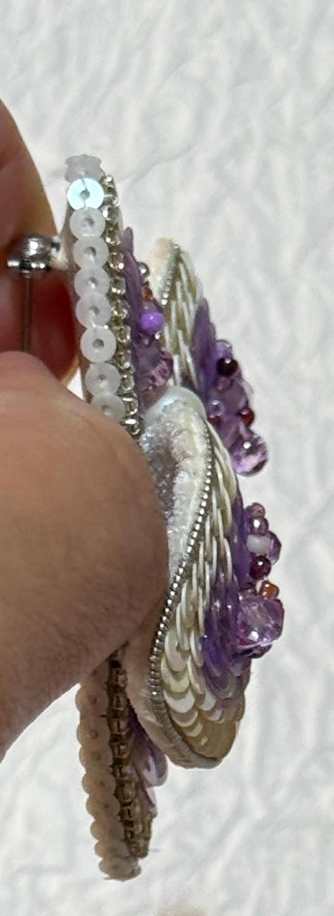 Handmade Beaded Orchid Brooch: Sequin Pearl Floral Pin