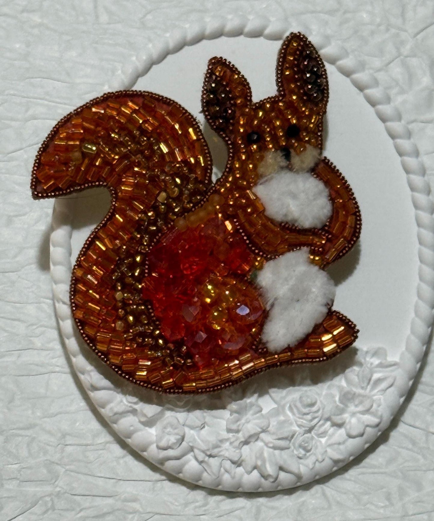 Handmade Beaded Squirrel Brooch: Autumn Woodland Animal Pin