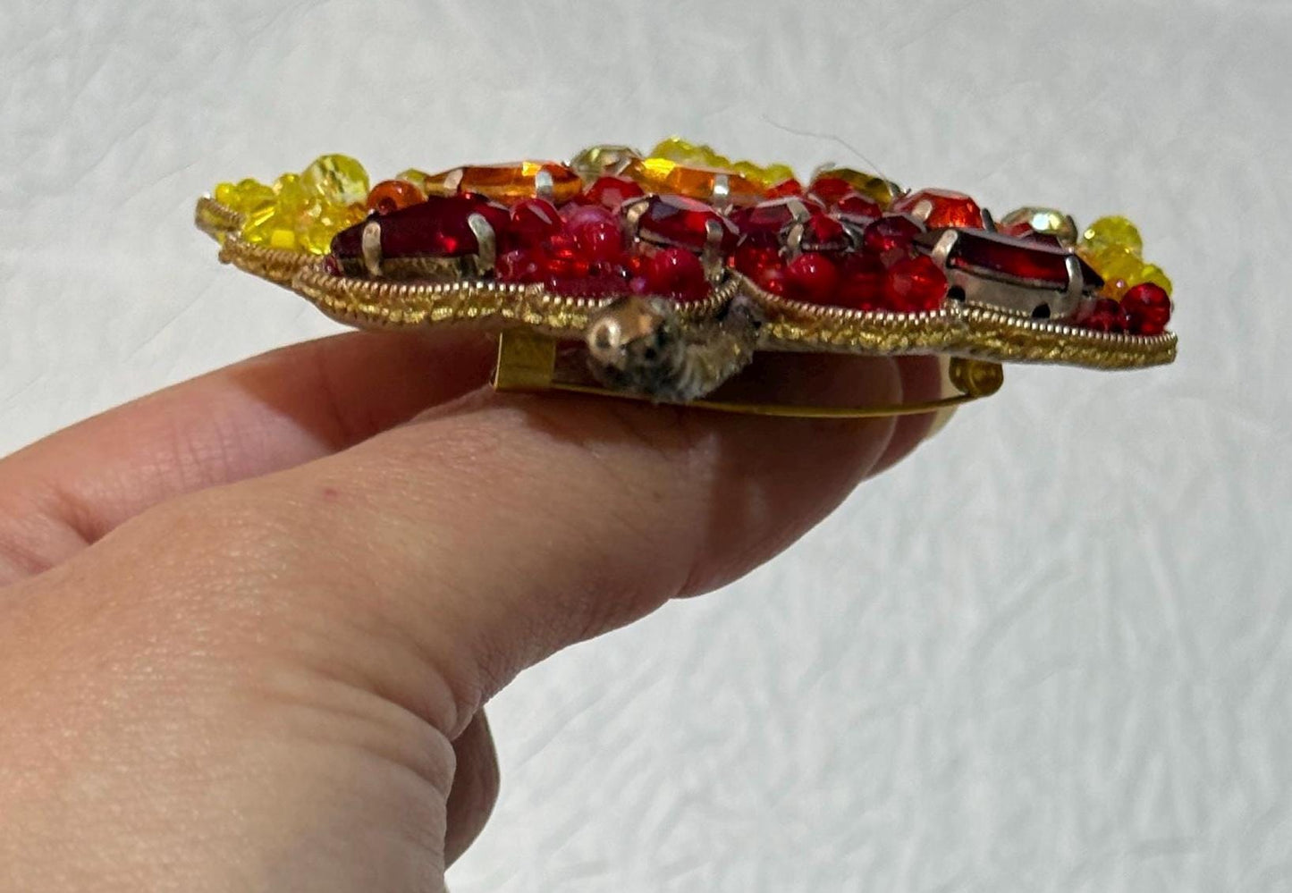 Handmade Beaded Autumn Leaf Brooch: Red, Orange, Yellow Fall Jewelry