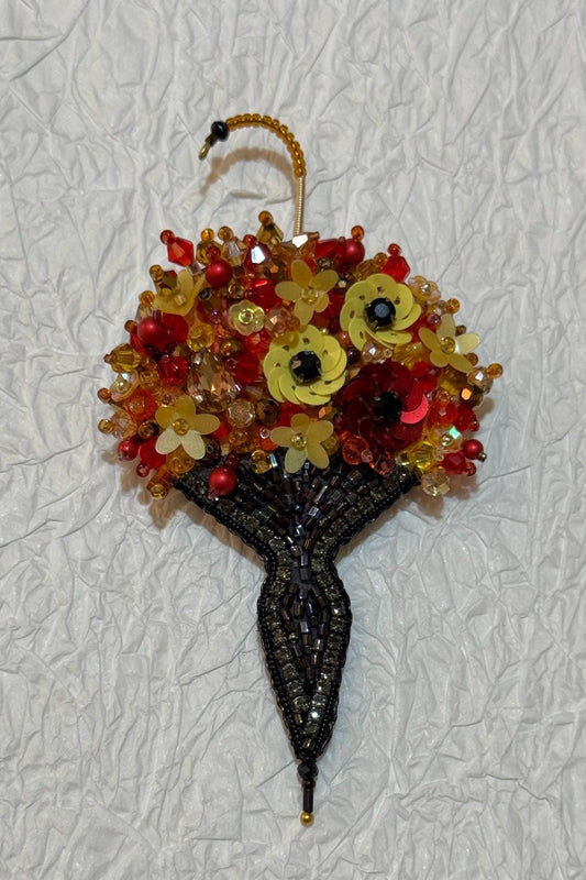Handmade Floral Umbrella Brooch: Beaded Sequin Statement Jewelry
