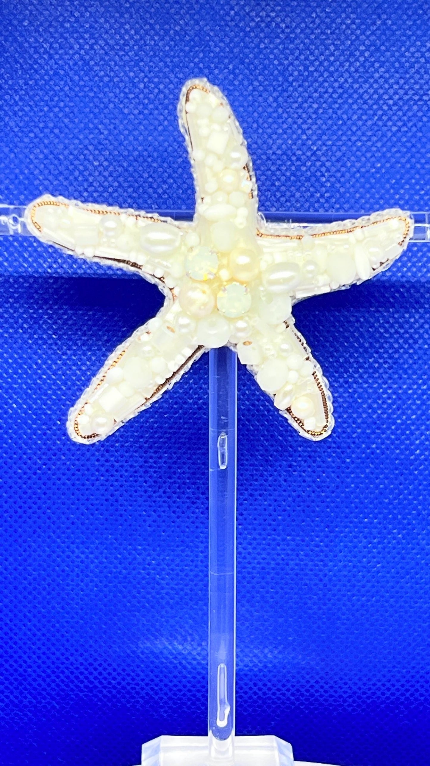 Handmade Beaded Starfish Brooch: Pearl & Crystal Coastal Pin