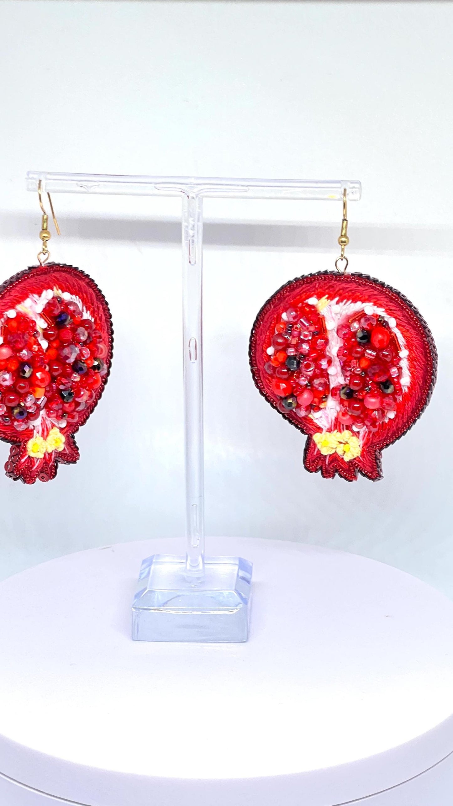 Handmade Beaded Pomegranate Earrings: Statement Fruit Jewelry