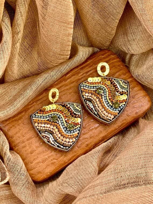 Handmade Beaded Statement Earrings | Bronze, Gold, Olive Czech Glass Beads