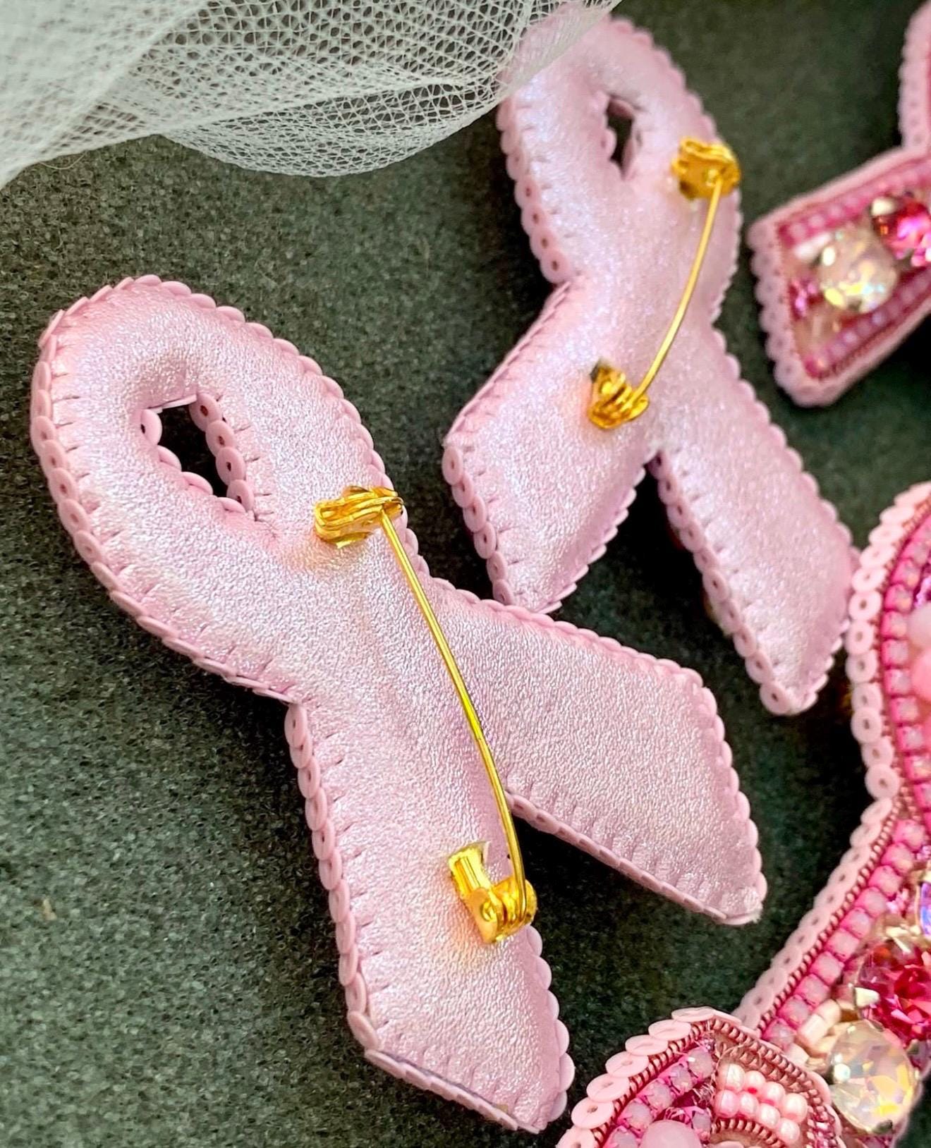 Handmade Beaded Pink Ribbon Brooch: Breast Cancer Awareness Pin