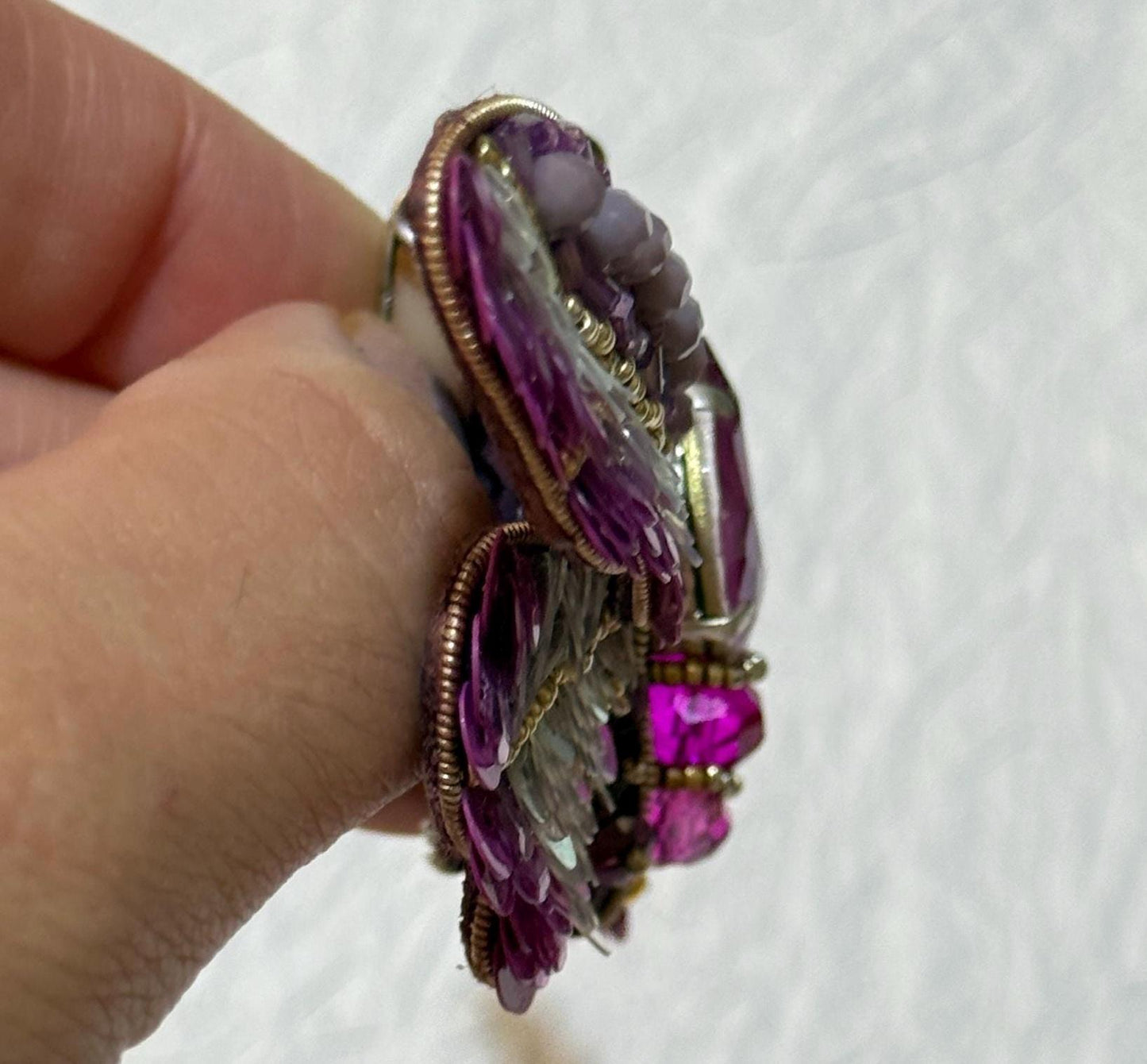 Handmade Beaded Moth Brooch: Crystal Embroidered Insect Pin