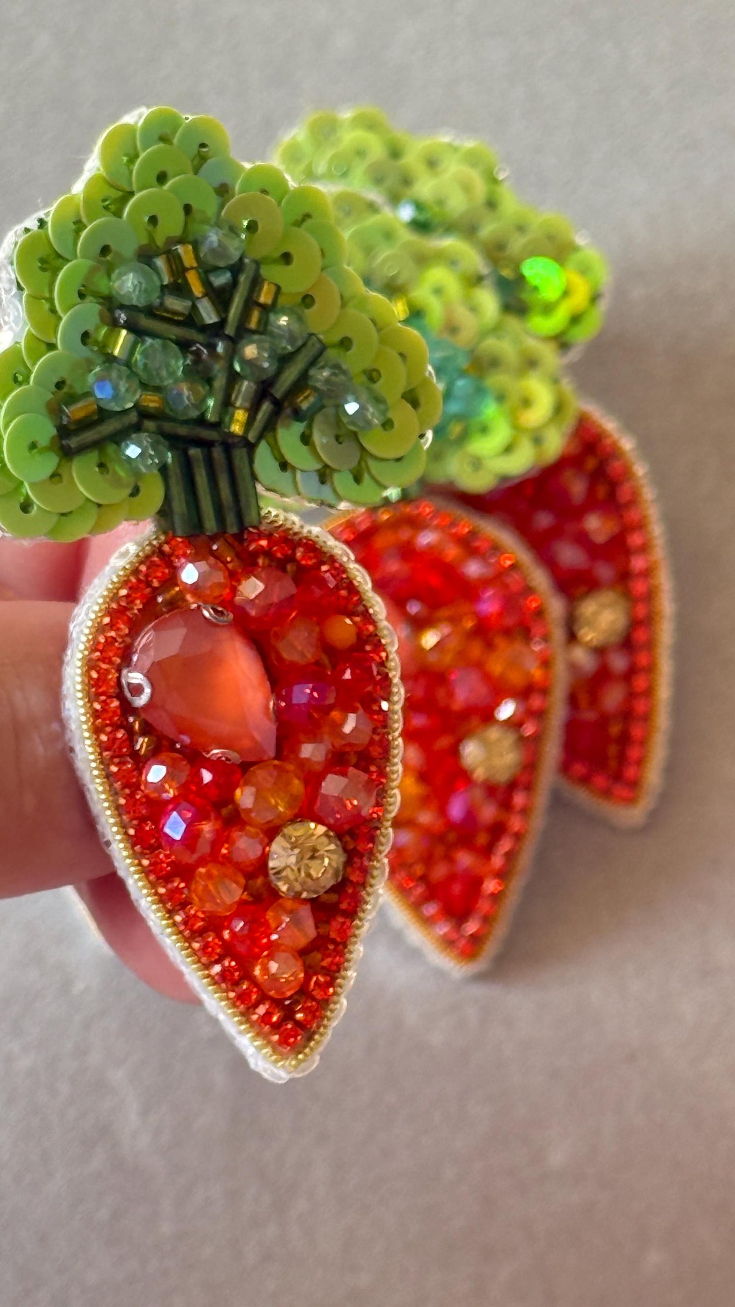Handmade Beaded Carrot Brooch: Crystal Vegetable Pin