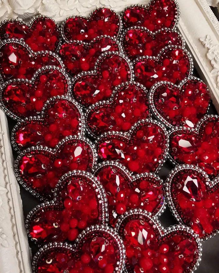 Handmade Red Crystal Heart Brooch: Beaded Love Pin