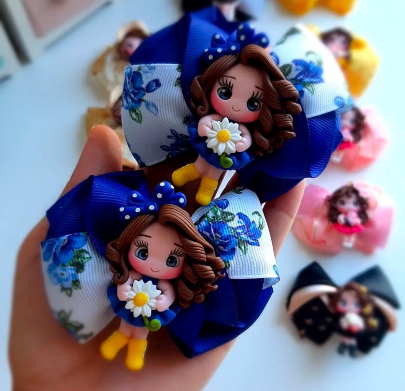 Handmade Hair Bow Clip: Polymer Clay Figurine, Girls Hair Accessory