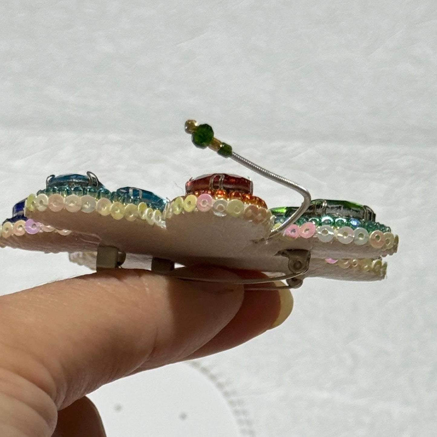 Handmade Rainbow Crystal Flower Brooch: Beaded Pride Pin