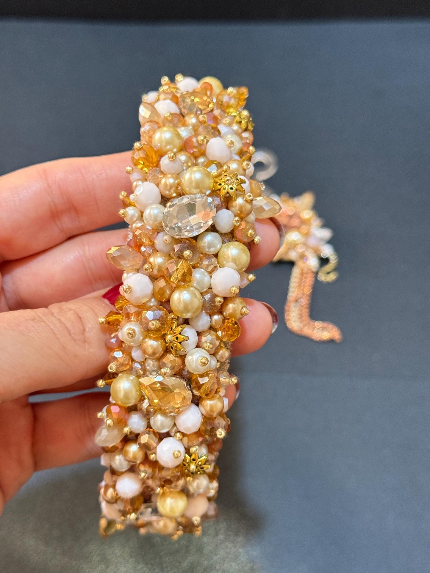 Handmade Pearl Bridal Headband and Earrings Set: Crystal Bead Wedding Jewelry