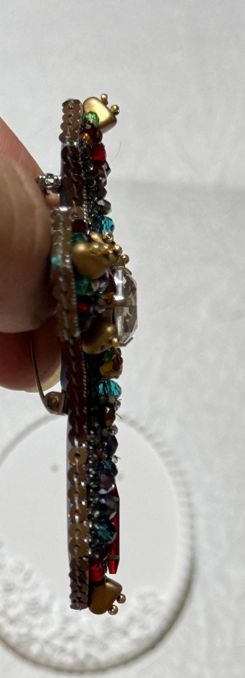Handmade Beaded Cross Brooch: Colorful Swarovski Crystal Religious Pin