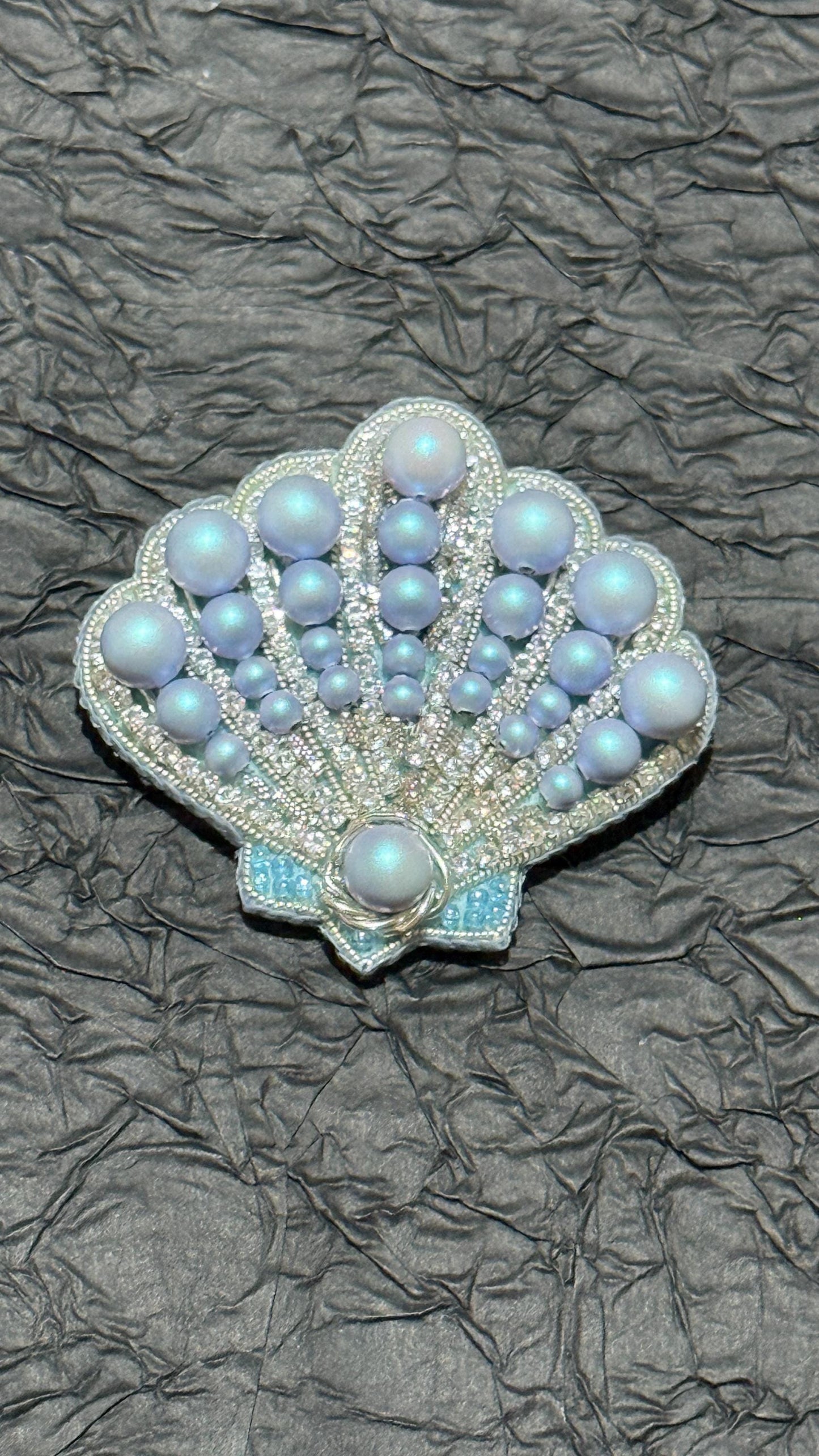 Handmade Beaded Shell Brooch: Blue Pearl Nautical Pin