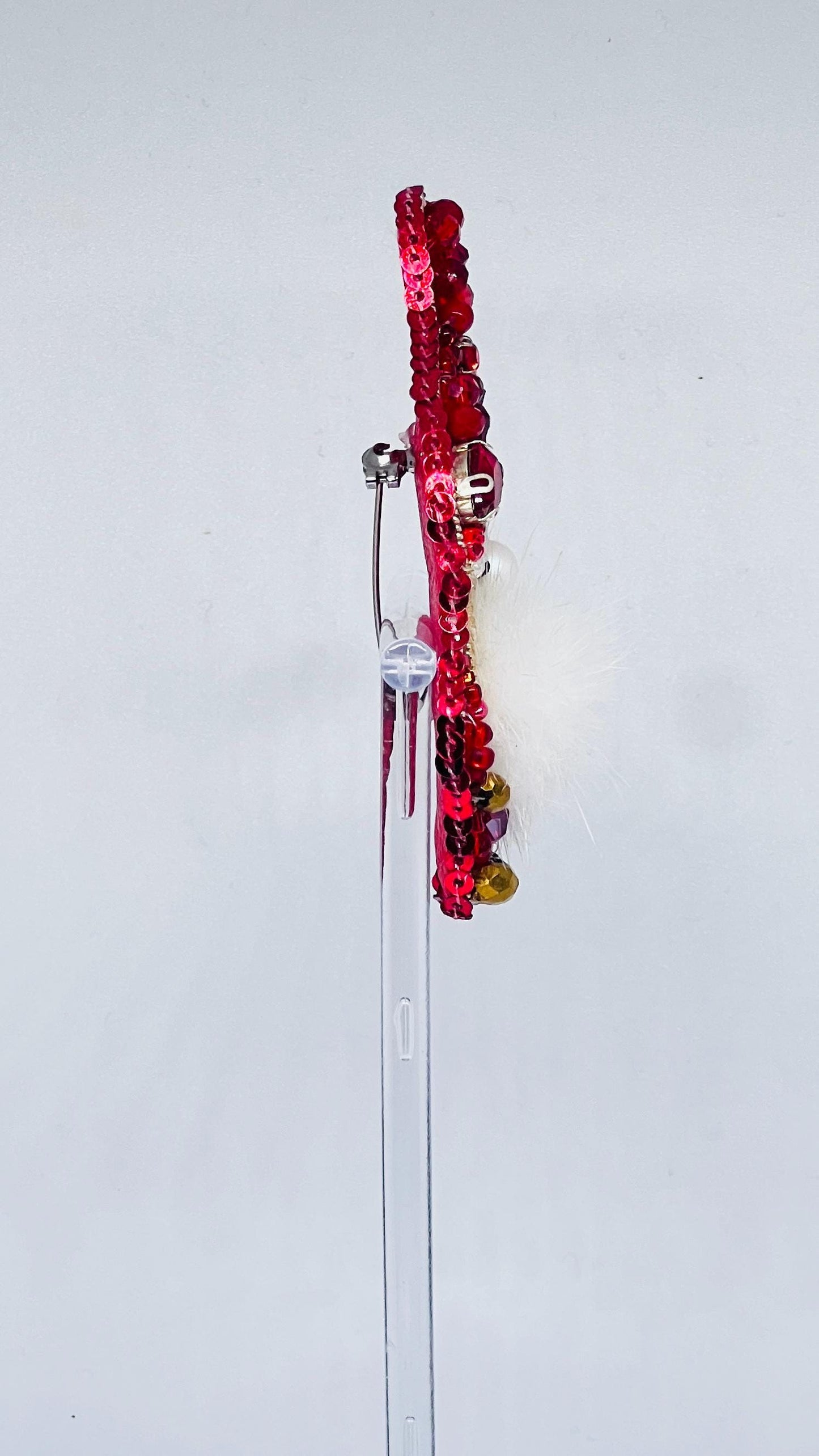 Handmade Christmas Gnome Brooch, Beaded Red Santa Pin, Festive Jewelry