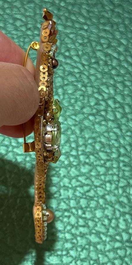 Handmade Gold Seahorse Brooch, Beaded Sea Life Jewelry