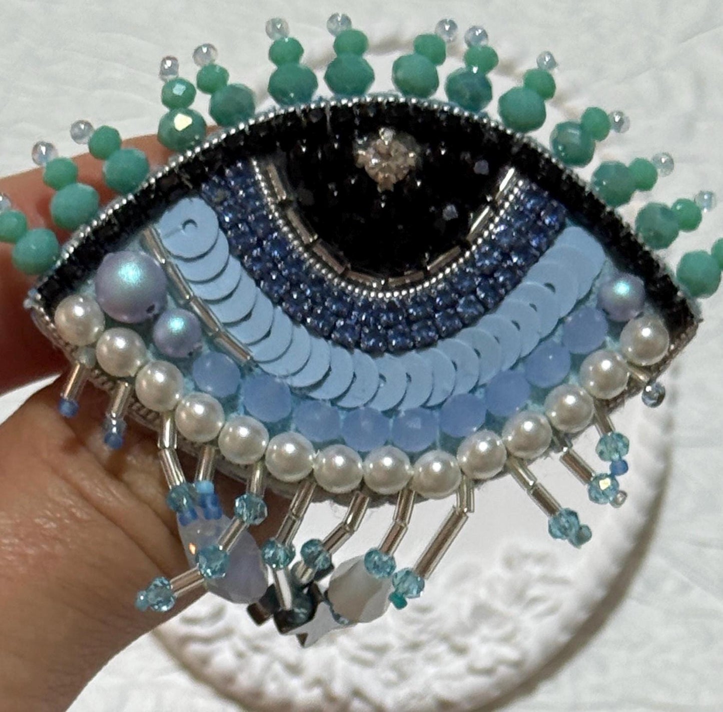 Handmade Evil Eye Brooch – Beaded Blue Eye Pin – Statement Jewelry – Gift for Protection