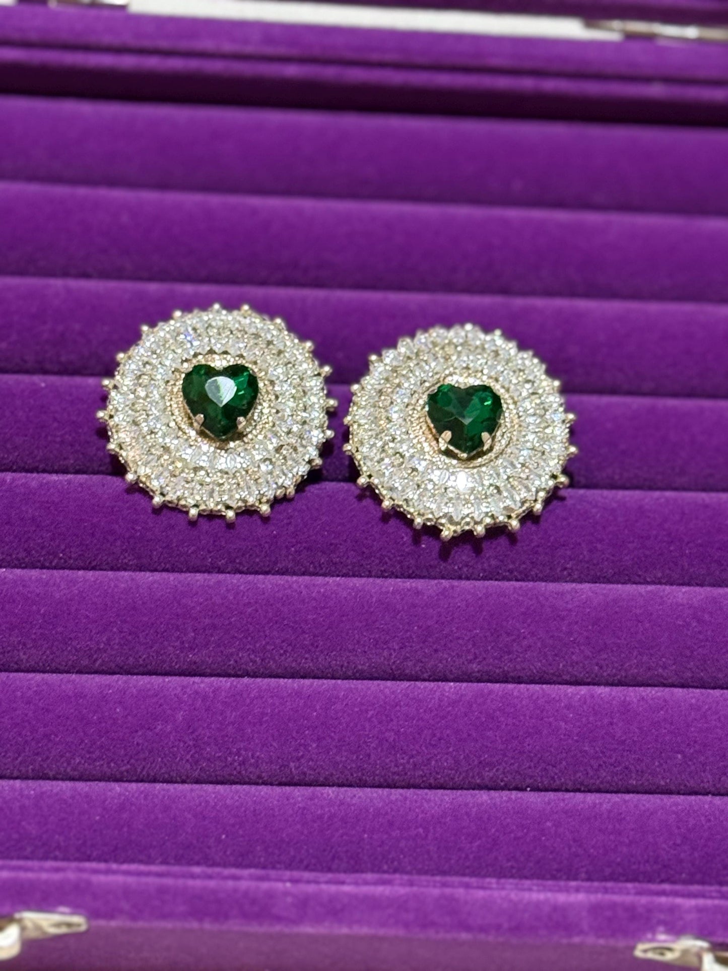 Emerald Green Heart Crystal Stud Earrings | Beaded Bridal Jewelry