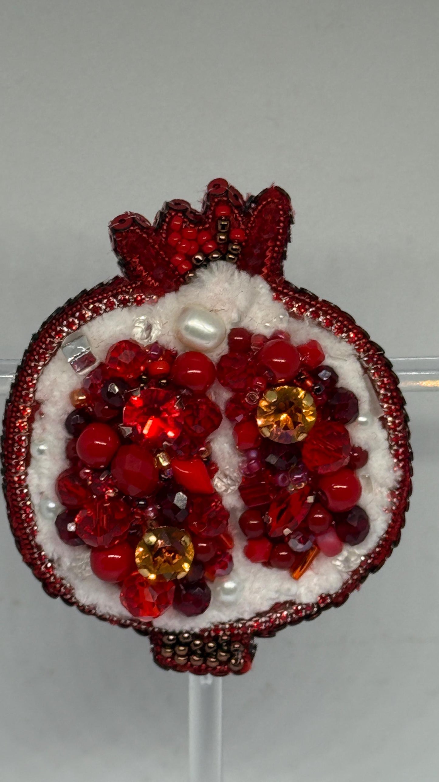 Handmade Beaded Pomegranate Brooch: Yalda night brooch