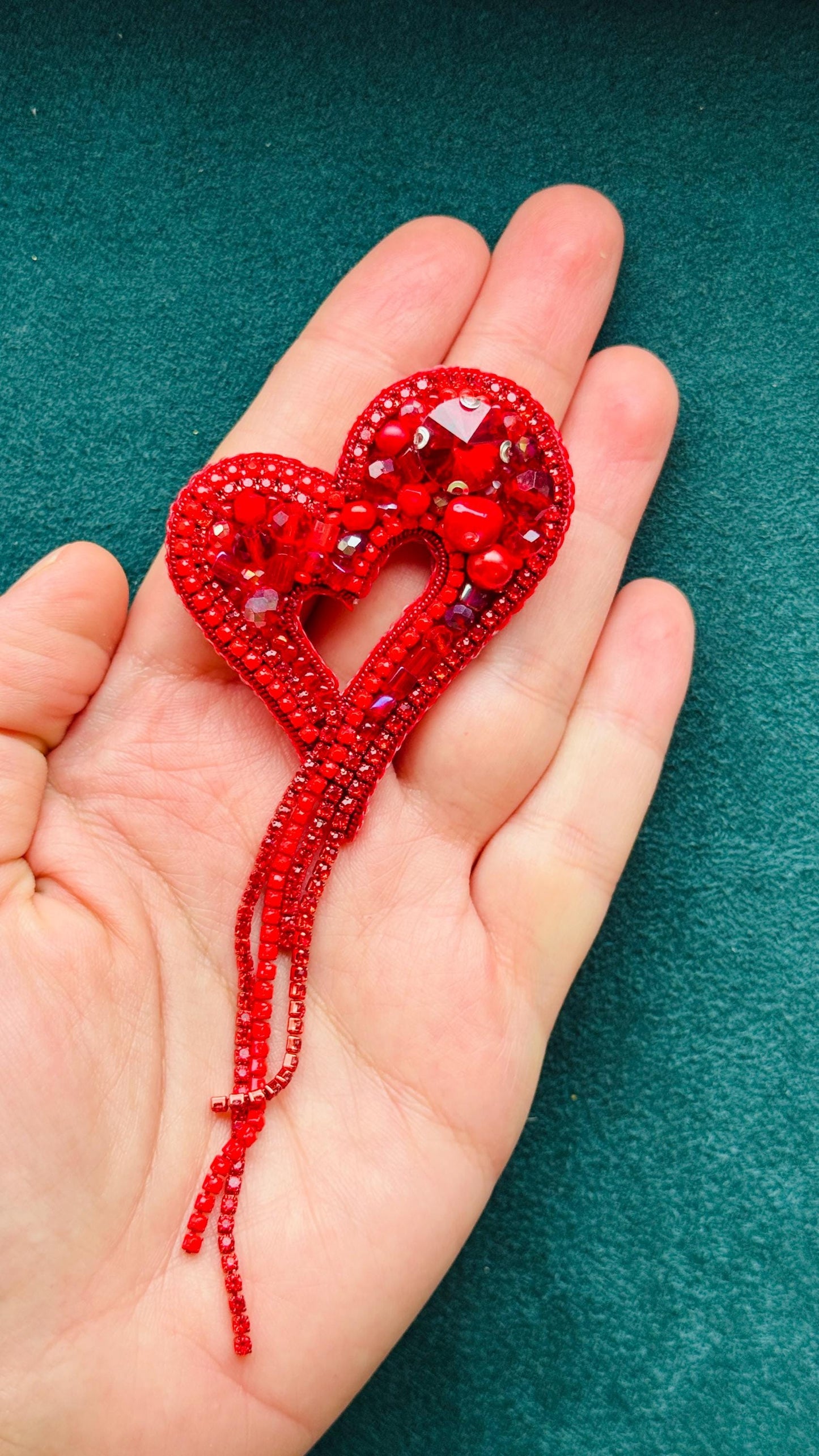 Handmade Beaded Heart Brooch: Romantic Valentine's Day Pin