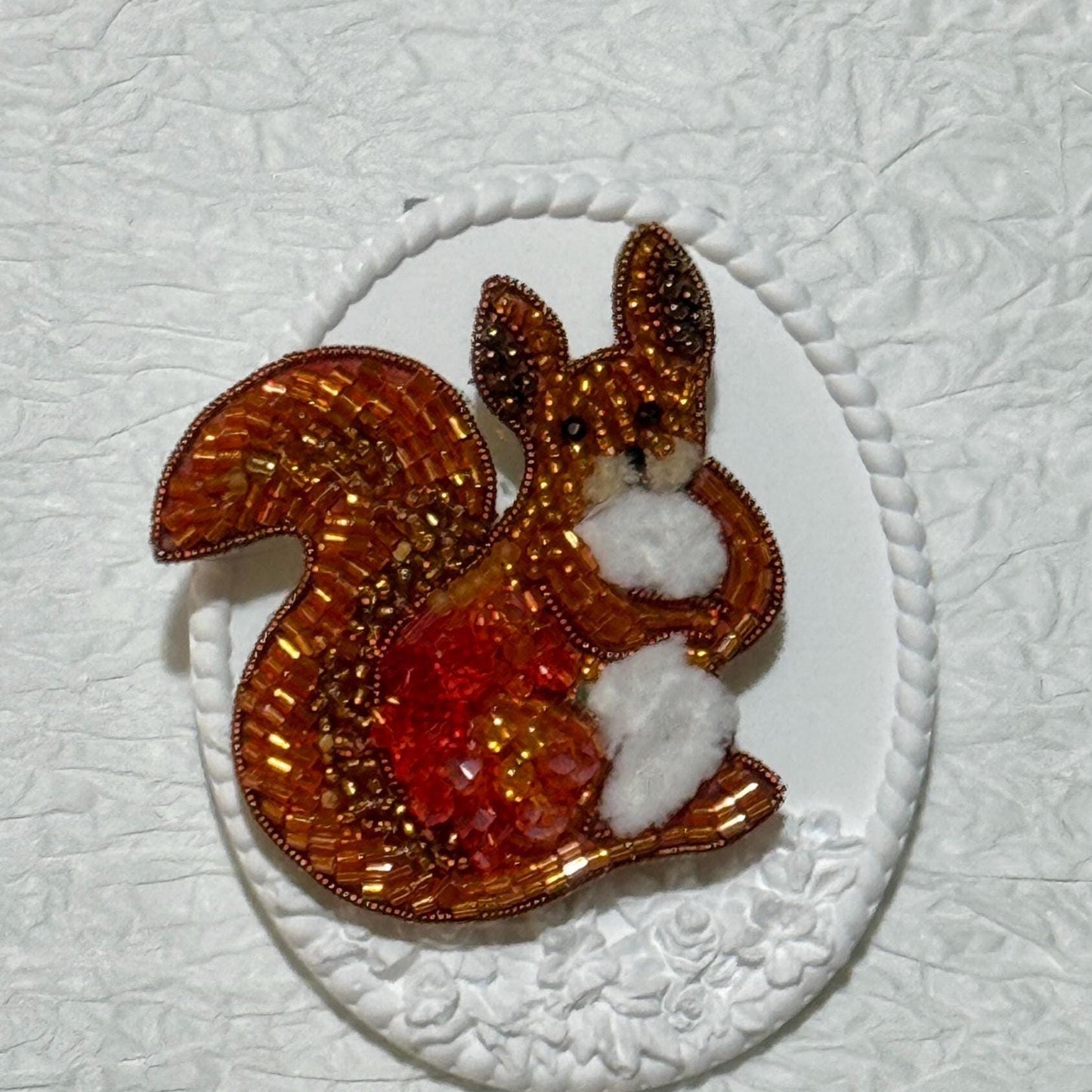 Handmade Beaded Squirrel Brooch: Autumn Woodland Animal Pin