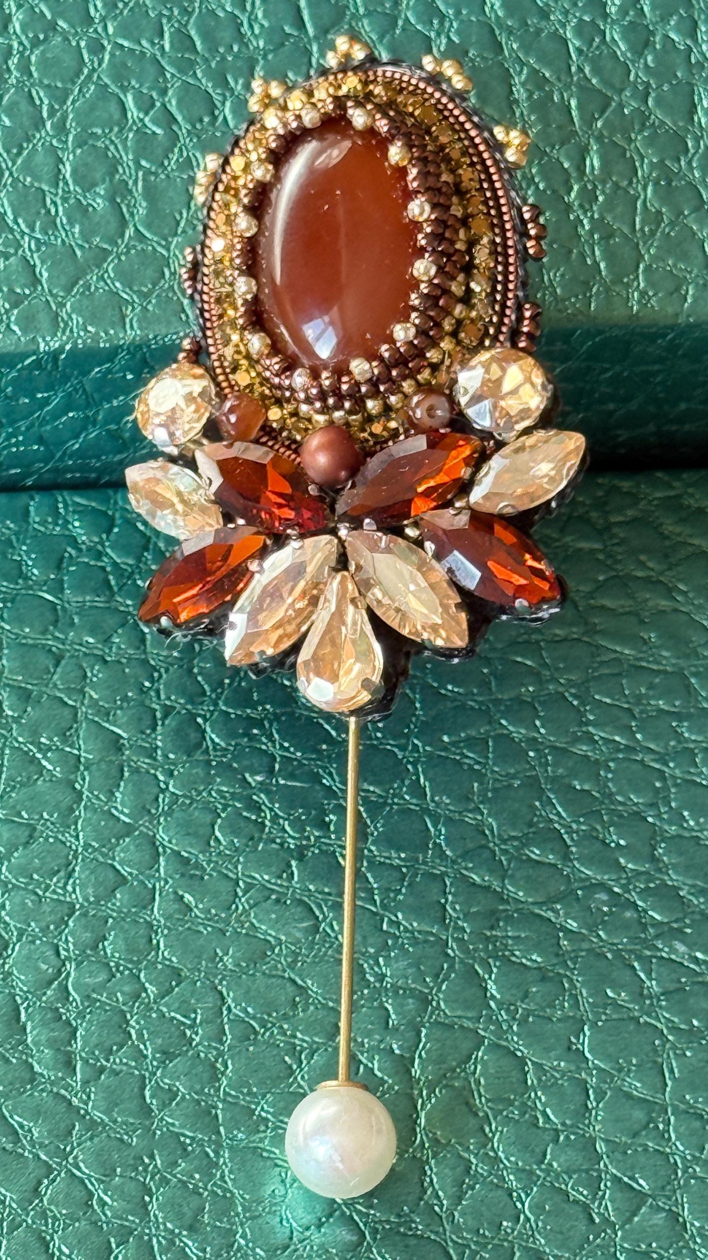 Handmade Brown Agate Brooch – Elegant Statement Jewelry
