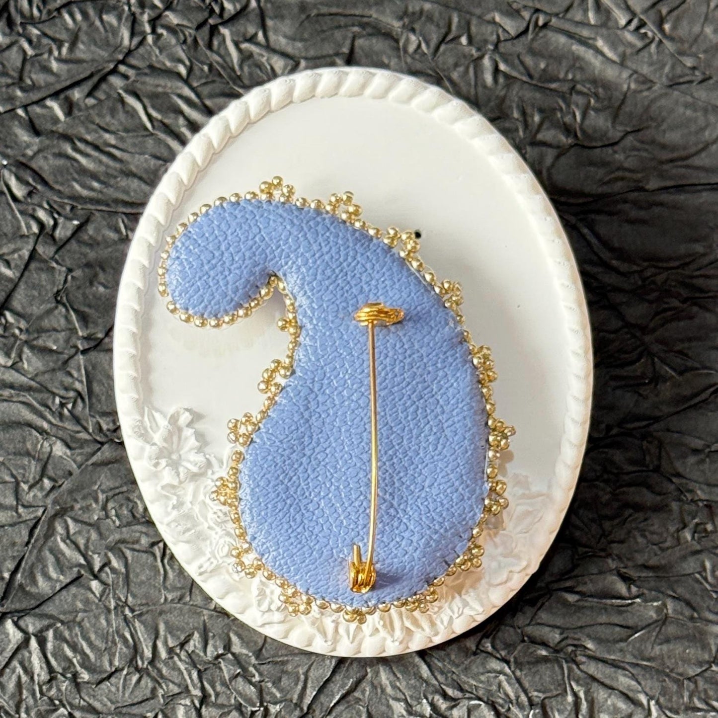 Handmade Blue Paisley Brooch: Beaded Indian Style Statement Pin
