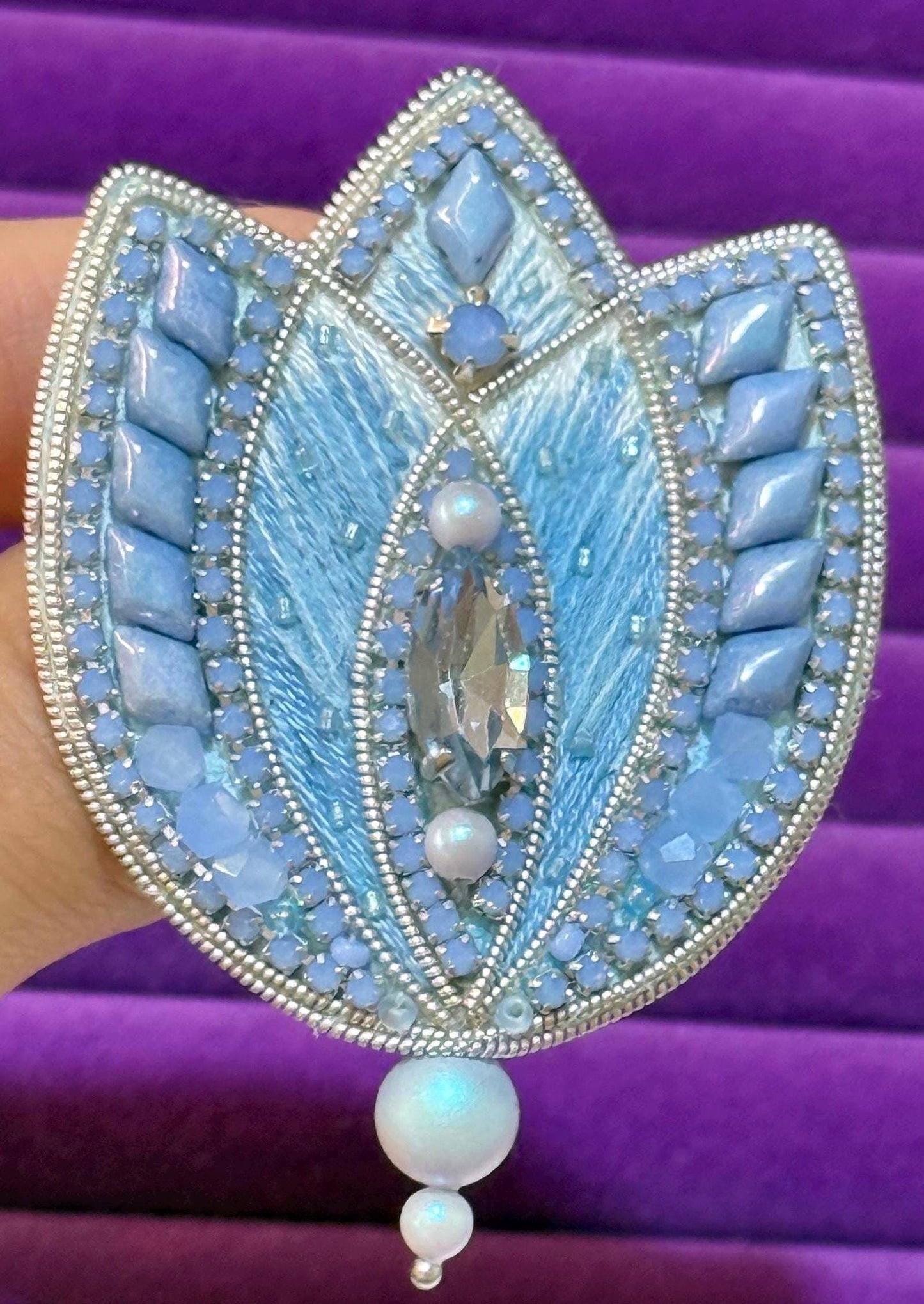Handmade Beaded Tulip Brooch: Crystal Floral Statement Pin