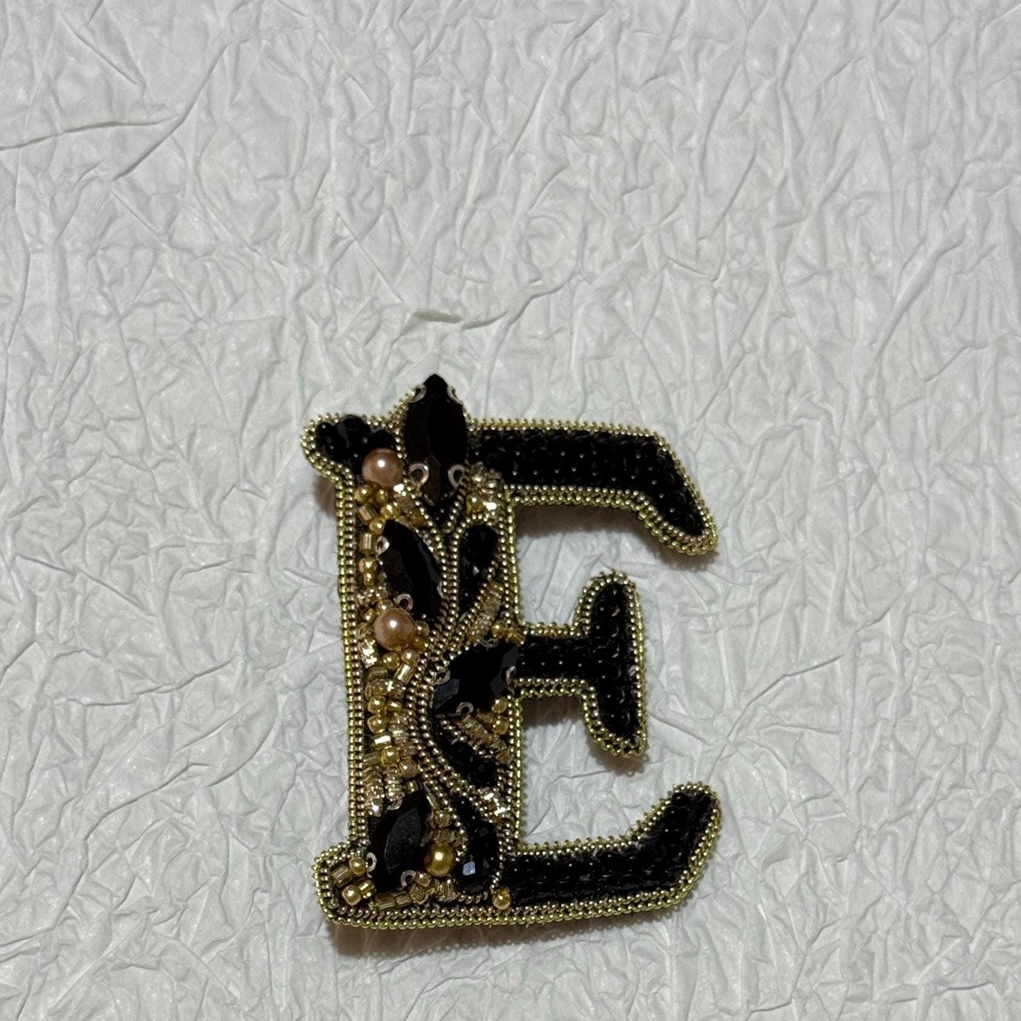 Handmade Beaded Letter E Brooch: Monogram Initial Pin
