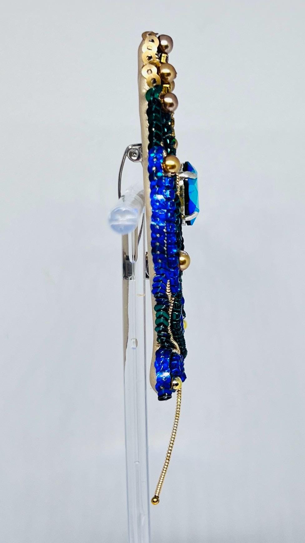 Peacock Feather Brooch Handmade Beaded Elegant Jewelry