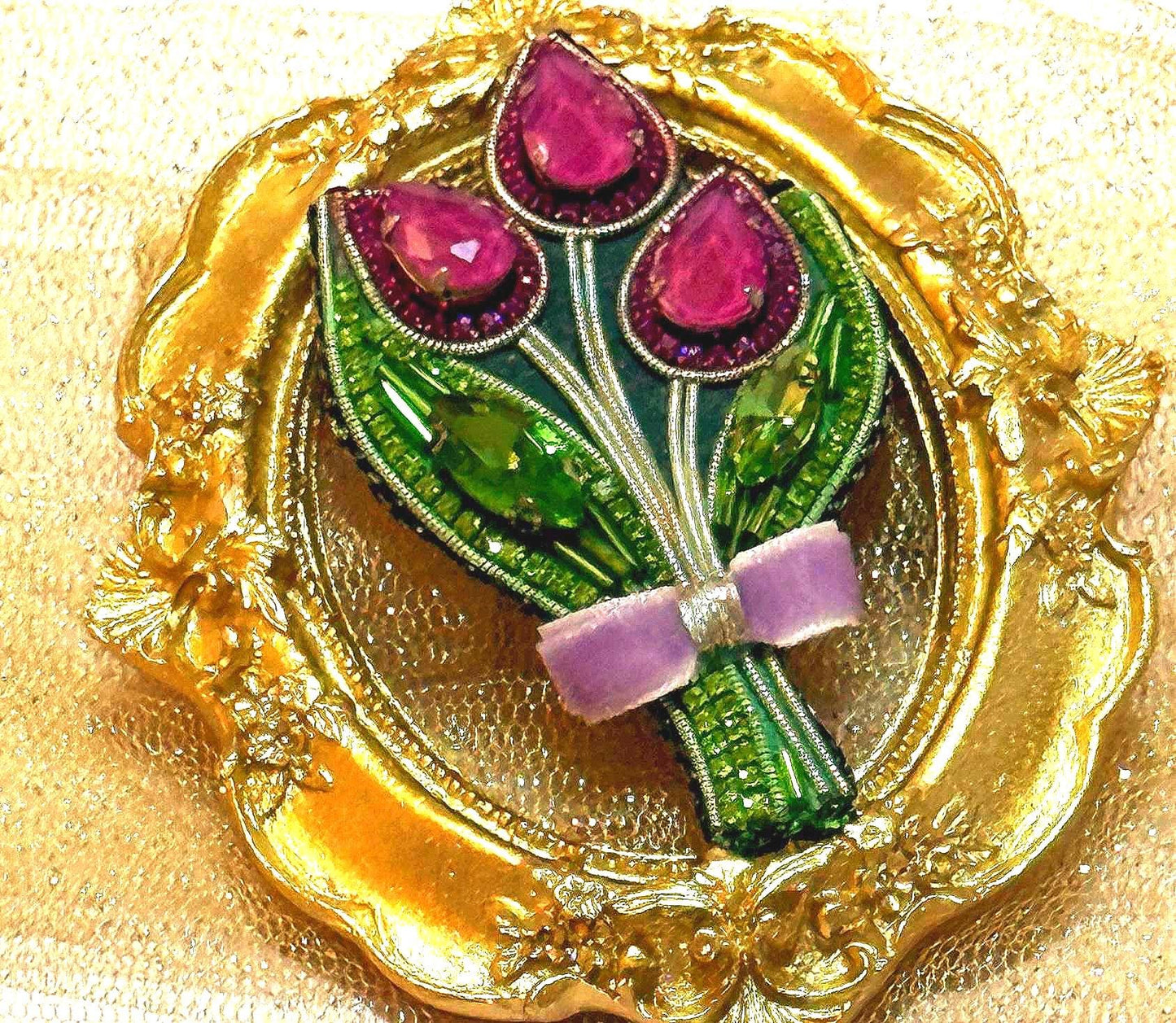 Handmade Beaded Tulip Brooch: Crystal Velvet Flower Pin
