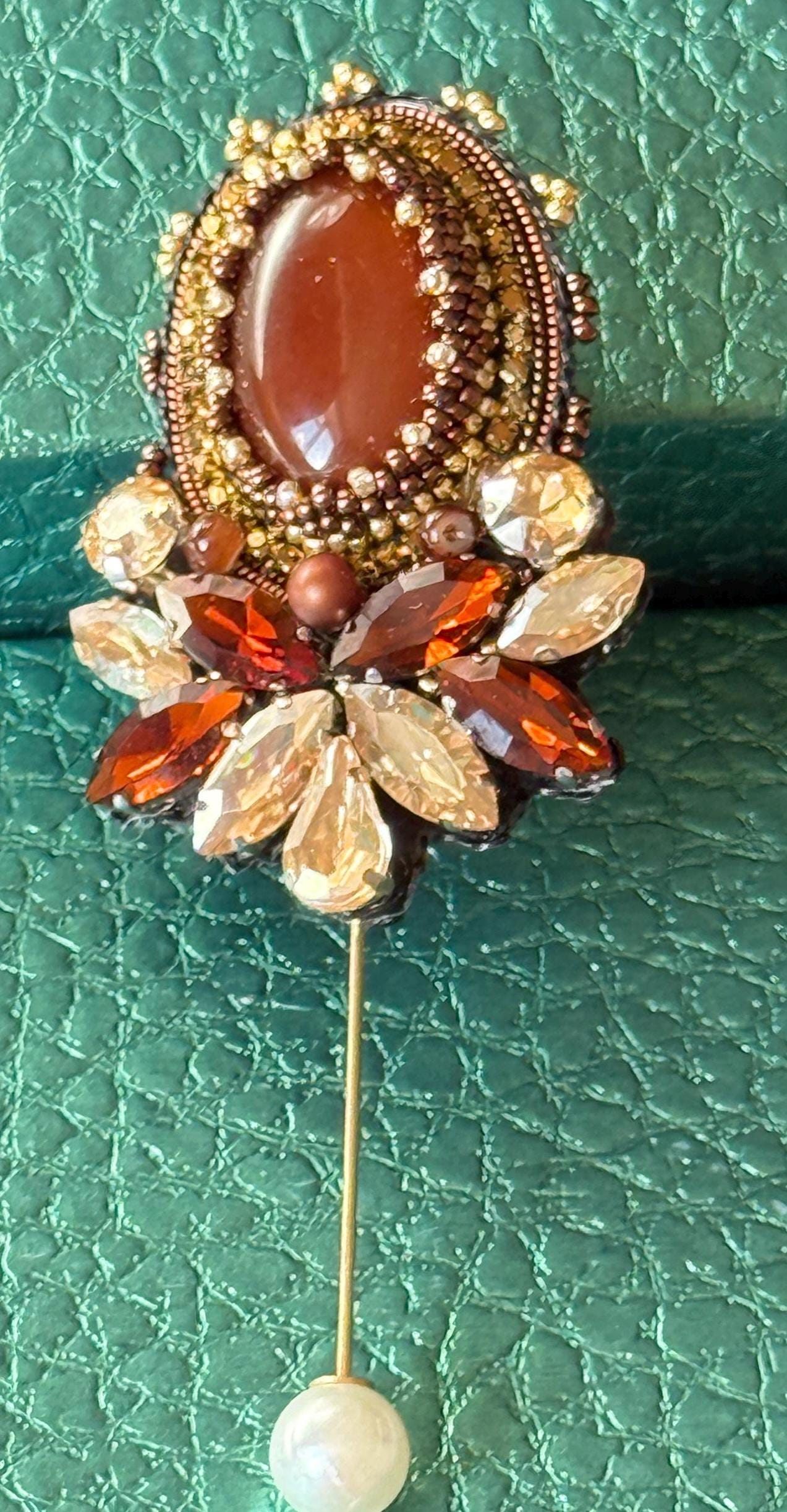 Handmade Brown Agate Brooch – Elegant Statement Jewelry
