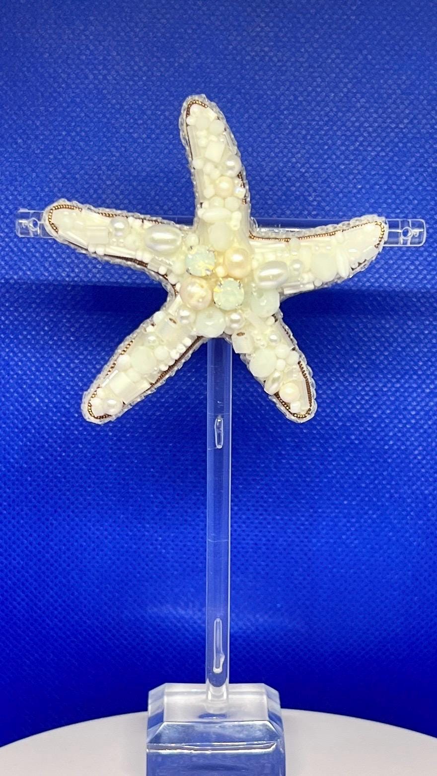 Handmade Beaded Starfish Brooch: Pearl & Crystal Coastal Pin