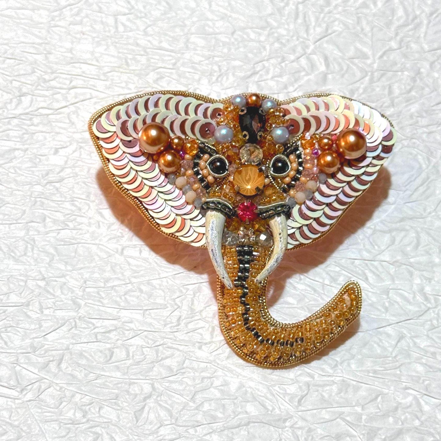 Handmade Beaded Elephant Brooch: Wildlife-Inspired Pearl & Sequin Pin