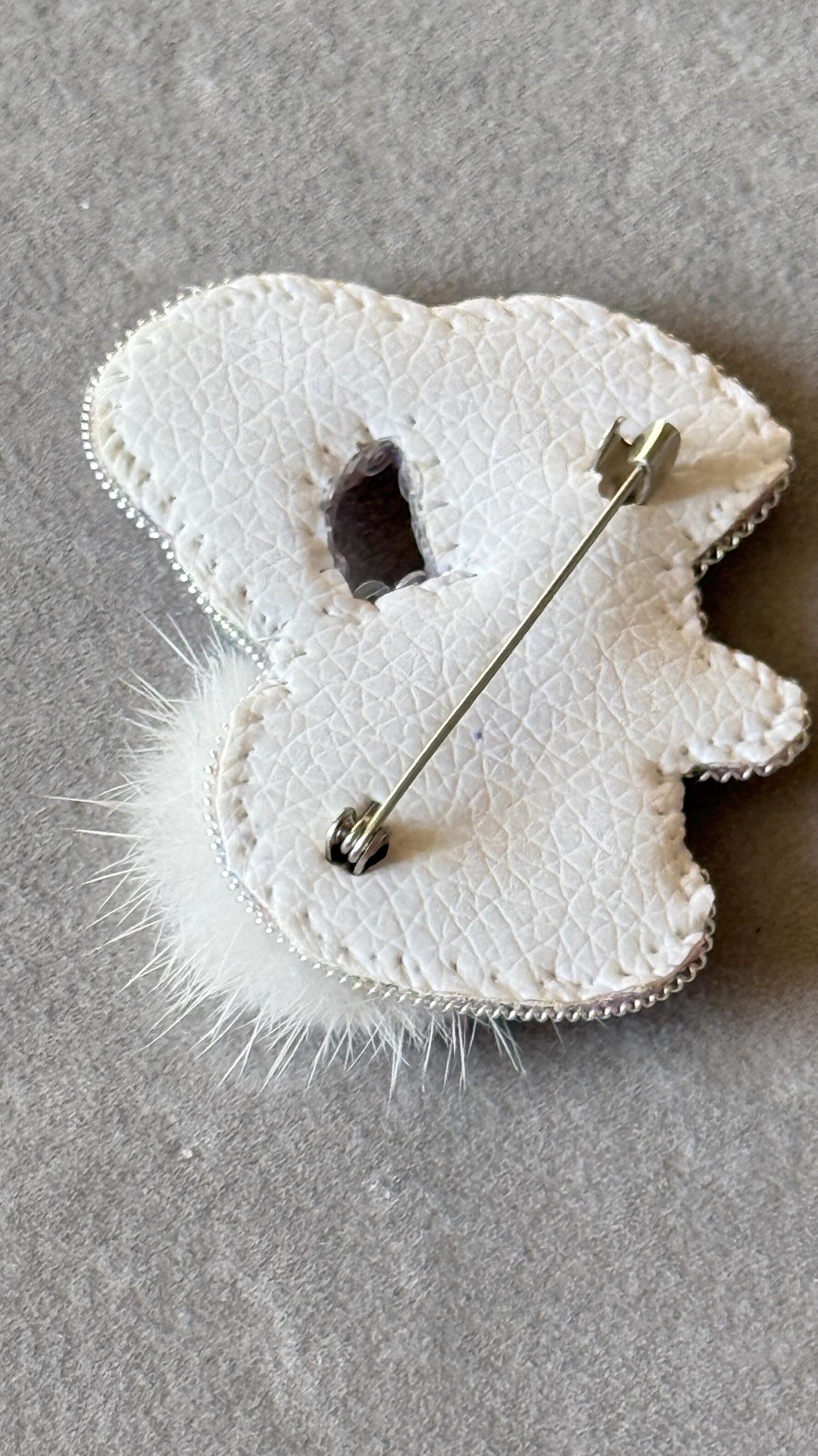 Handmade Beaded Bunny Brooch: Pink Rabbit Pin with Faux Fur Tail