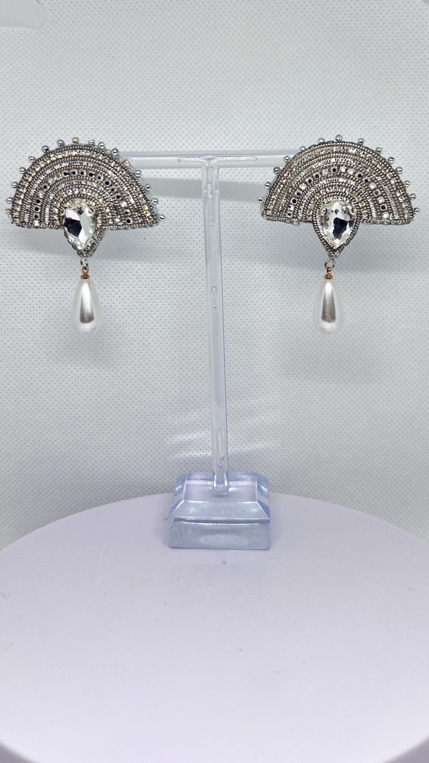 Handmade Pearl Fan Earrings: Crystal Bridal Drop Jewelry
