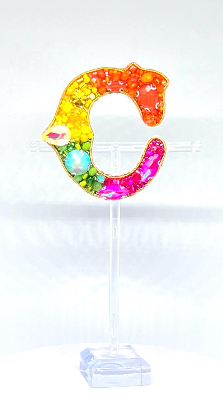 Handmade Beaded Initial Brooch - Colorful Crystal Letter Pin