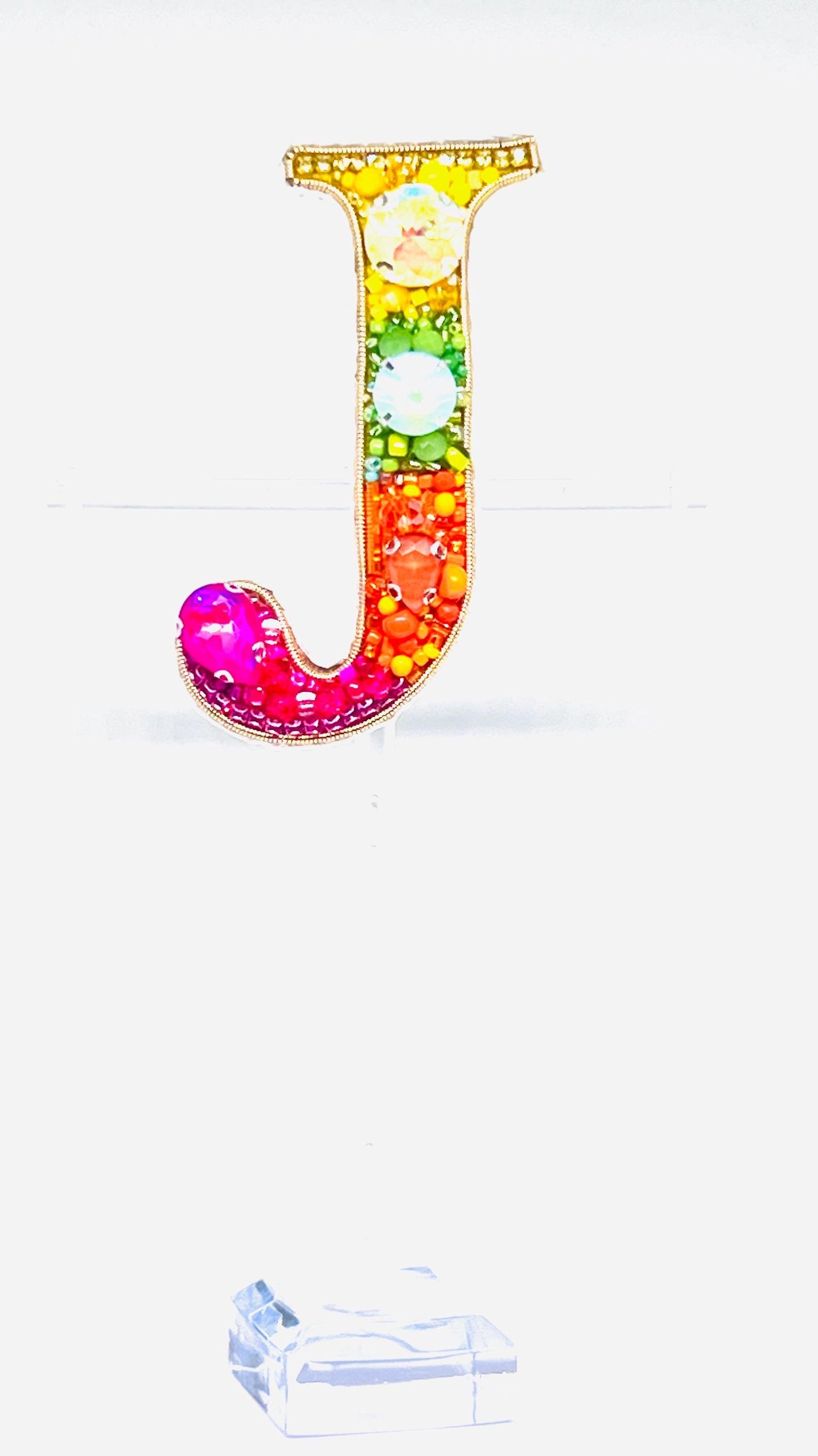Handmade Beaded Initial Brooch - Colorful Crystal Letter Pin