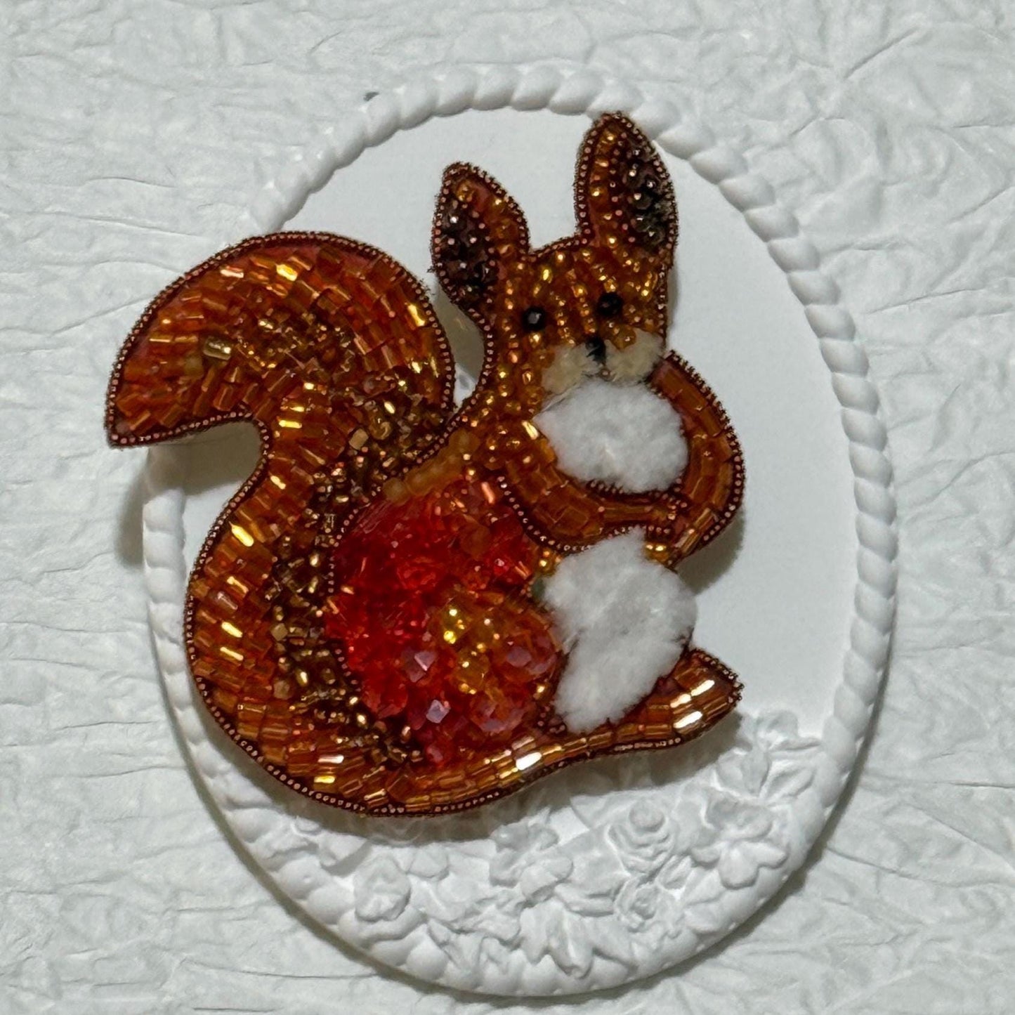 Handmade Beaded Squirrel Brooch: Autumn Woodland Animal Pin