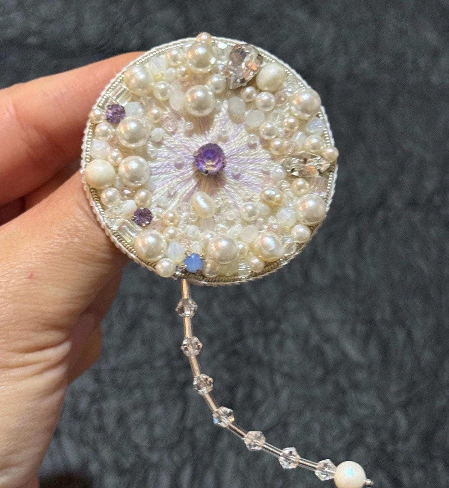 Handmade Pearl Dandelion Brooch: Beaded Crystal Flower Pin