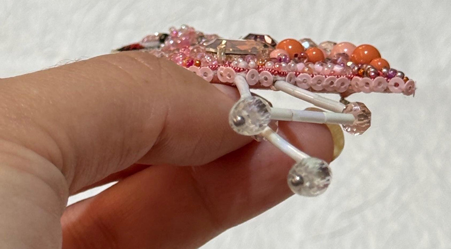 Handmade Beaded Flamingo Brooch: Pink Crystal Animal Lapel Pin