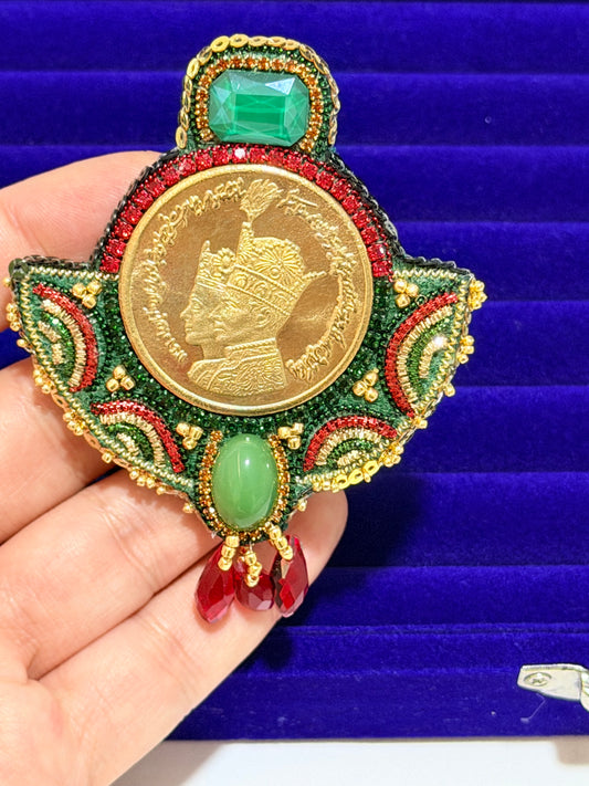 Handmade Royal Coin Embroidered Brooch