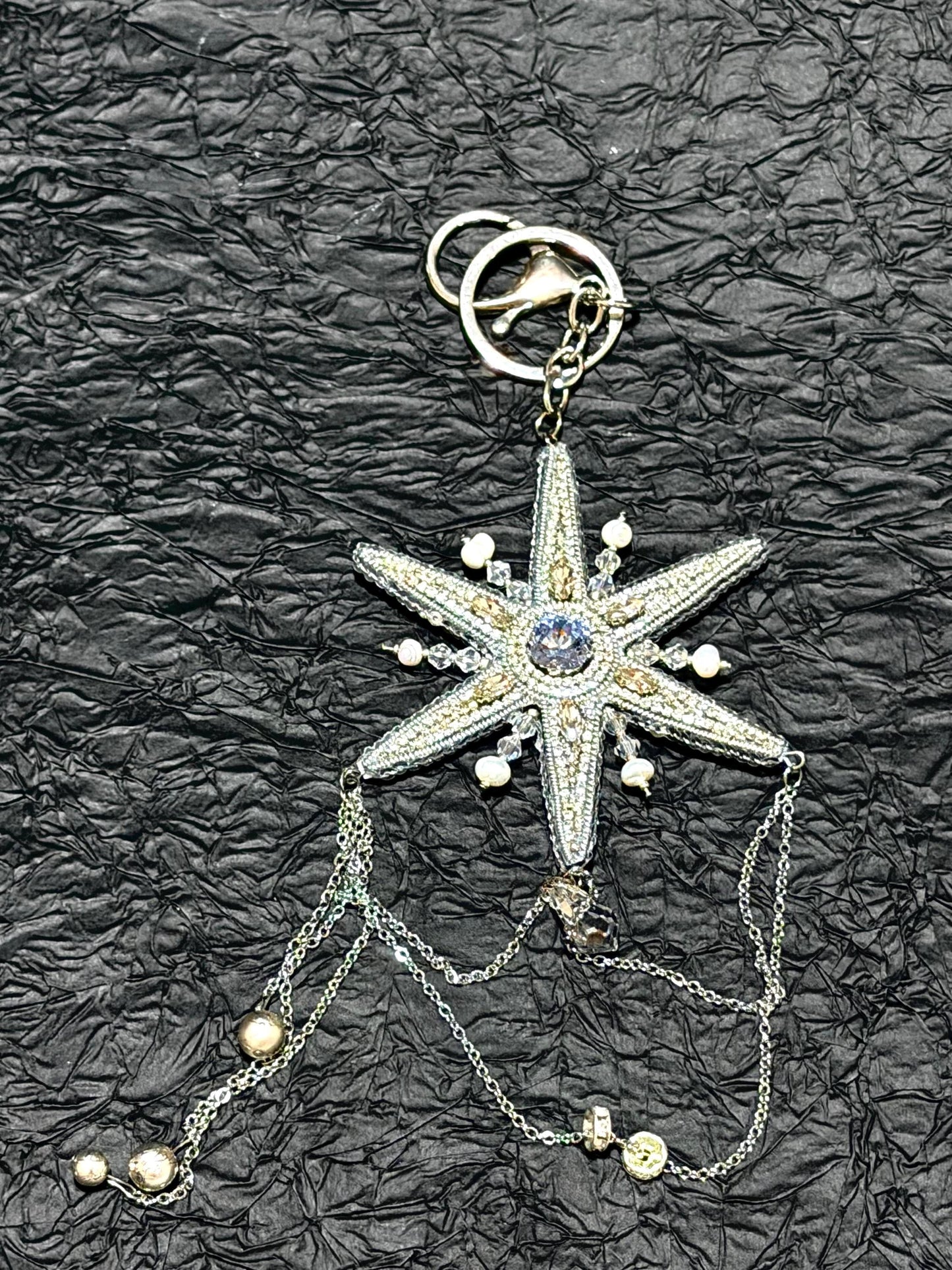 Handmade Crystal Star Bag Charm – Beaded Celestial Bag Jewelry