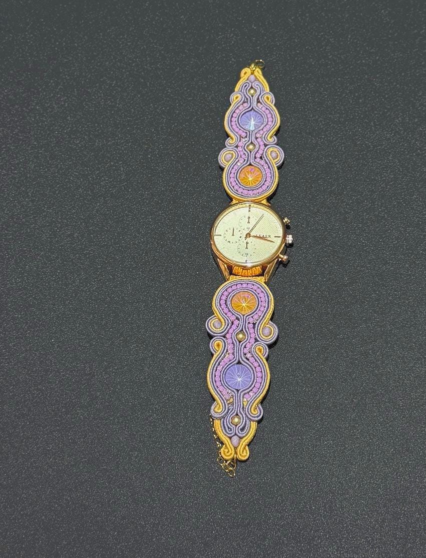 Handmade Soutache Watch: Beaded Crystal Embroidered Wristwatch