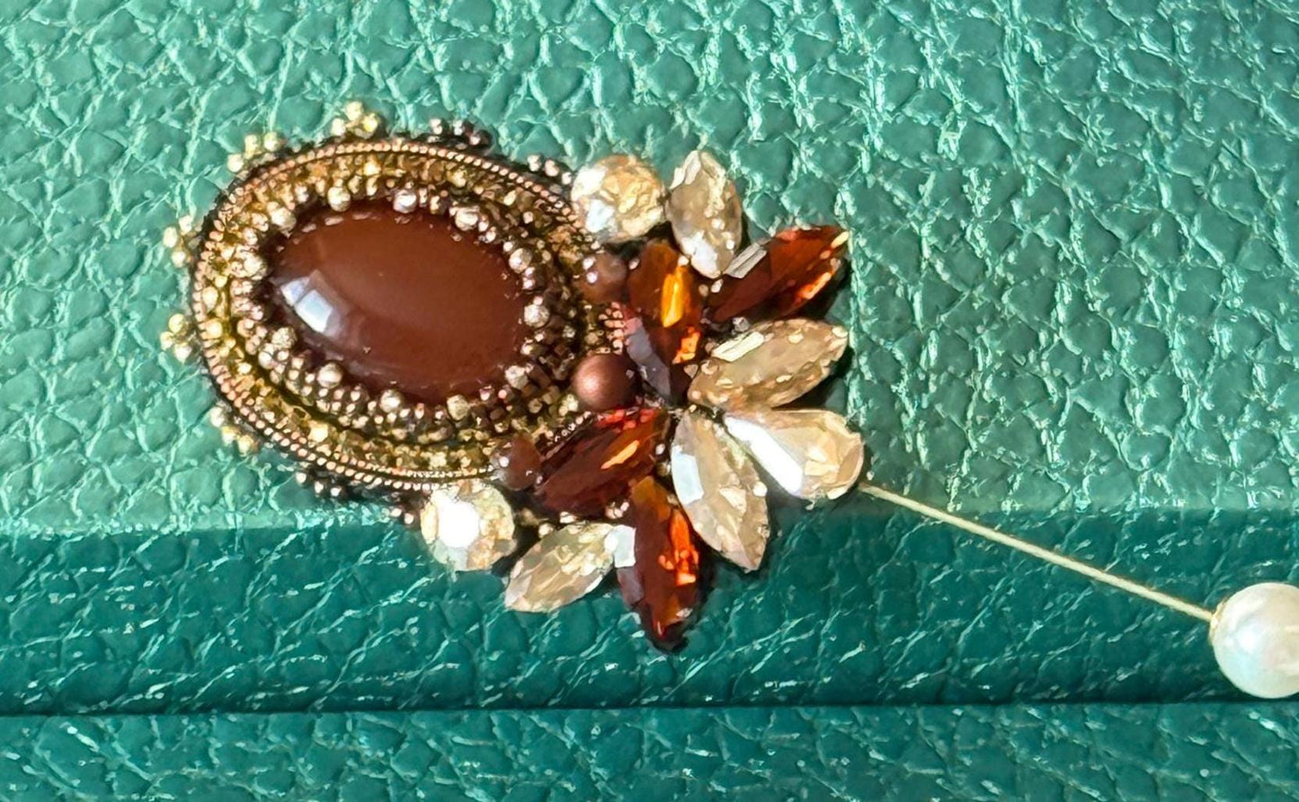 Handmade Brown Agate Brooch – Elegant Statement Jewelry