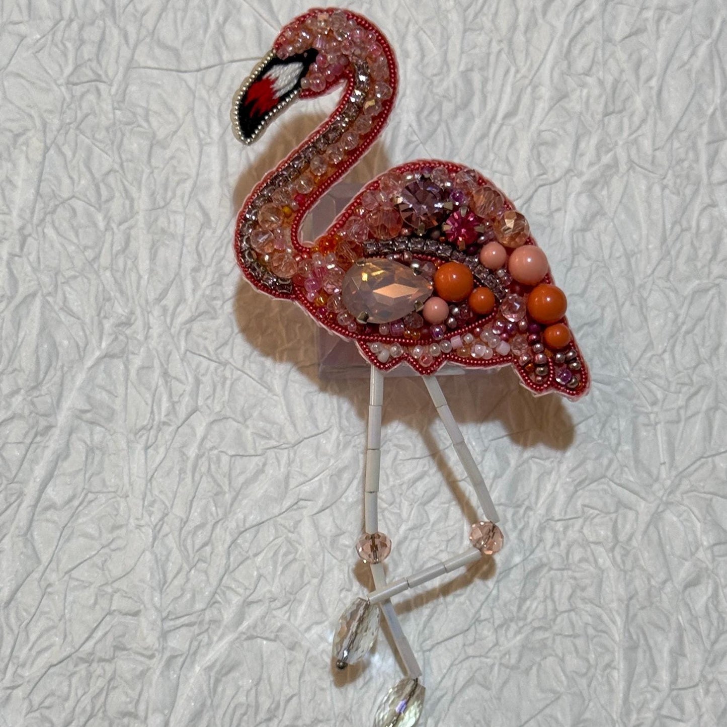 Handmade Beaded Flamingo Brooch: Pink Crystal Animal Lapel Pin