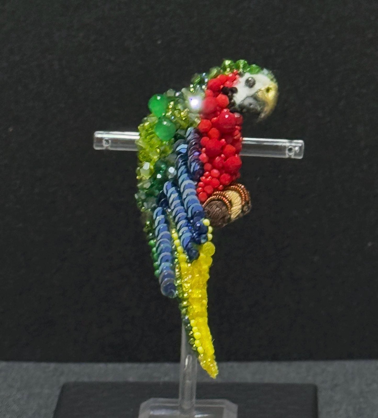 Handmade Parrot Beaded Brooch - Vibrant Tropical Bird Jewelry Pin